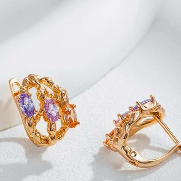 Rose Gold Colorful Zircon Dangle Earrings - Picture 2 of 3